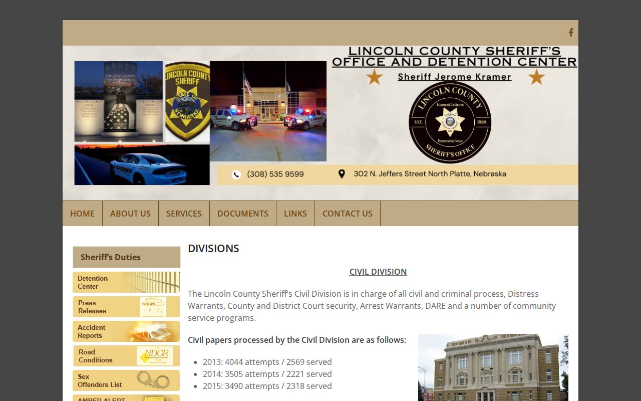 Lincoln County Sheriff's Civil Division page describing arrest-warrant and court-security work