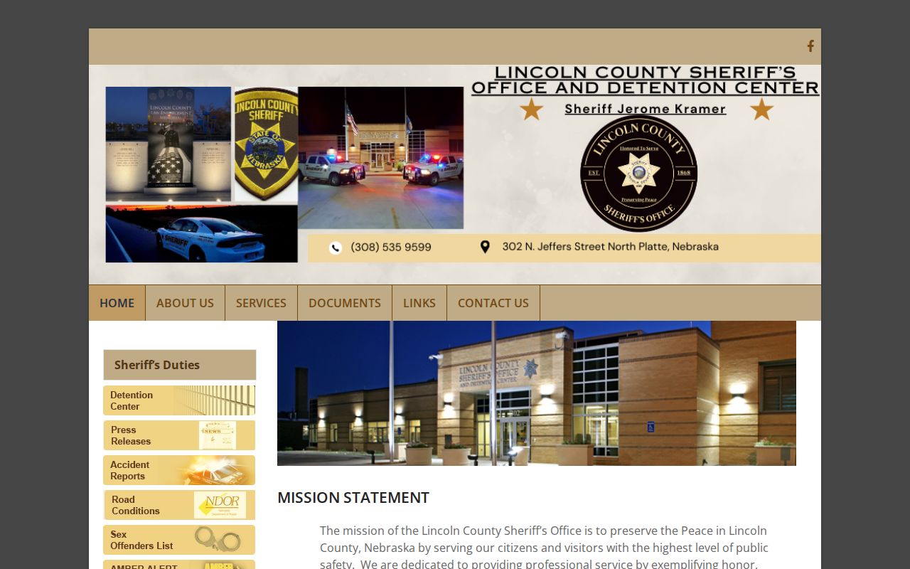 Lincoln County Sheriff's official contact page with agency information