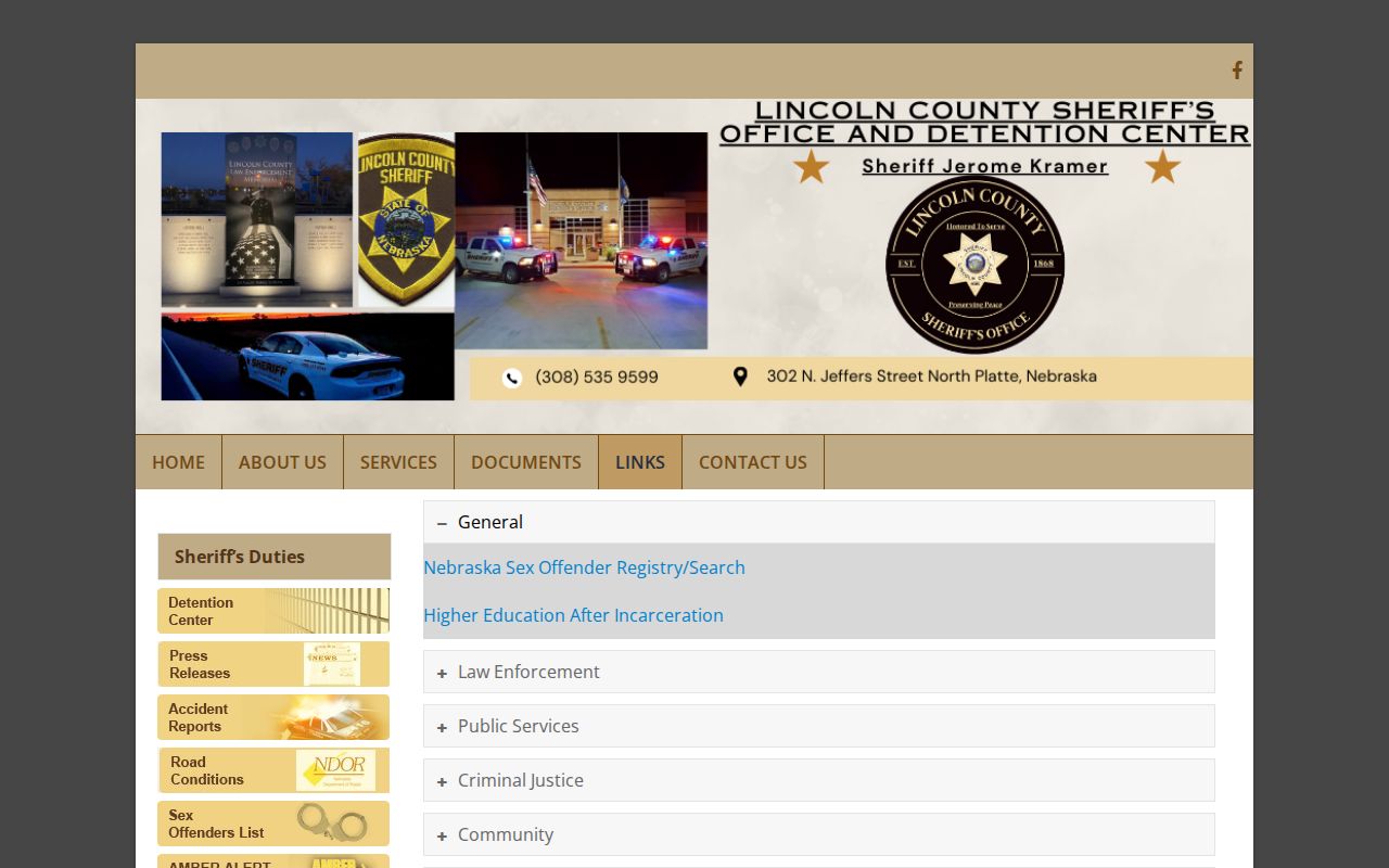 Lincoln County Sheriff's official links page connecting the public to Crime Stoppers