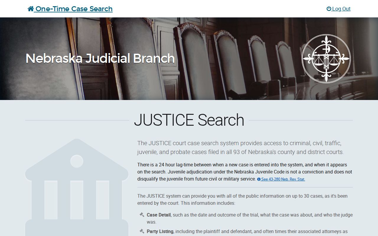 Nebraska statewide case-information search used as a case tool rather than a complete active-warrant list
